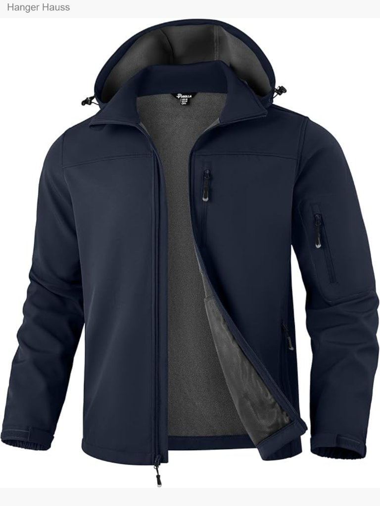 Men's Softshell Jacket Fleece Lined Water Resistant Hooded Winter Coat